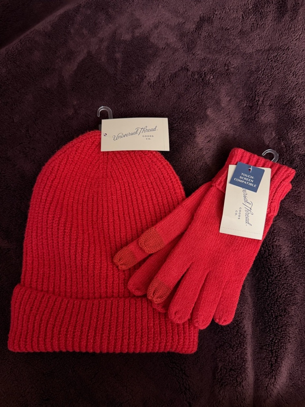 Universal Threads red Knit Beanie and Touchscreen Gloves Set